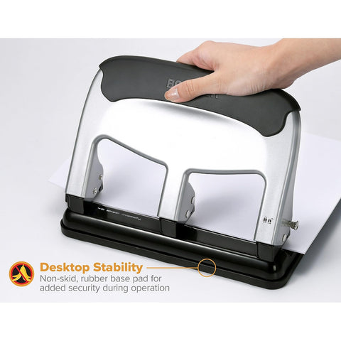 Bostitch Office EZ Squeeze Heavy Duty 3-Hole Punch for Home Office & School, 40-Sheet Capacity, One-Touch Reduced Force, Sleek Silver Design