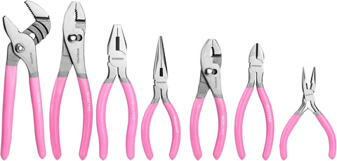 WORKPRO 7-piece Pliers Set, Pliers Tool Set with Comfort Grip - Pink Ribbon