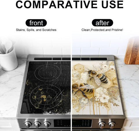 Bee Honey Stove Top Cover 28x20 Inch Decorative Electric Stove Cover