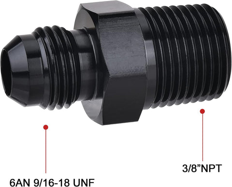 EVIL ENERGY 6AN Male Flare to 3/8" NPT Pipe Fitting Adapter Aluminum Straight Black 2PCS