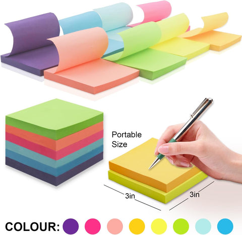 Sticky Notes 3x3, 8 Pack Sticky Pads 100 Sheet/Pad, Bulk Sticky Note Pads, Multicolor Self-Sticky Notes Pad - Teacher Classroom Must Haves, Back to School and Office Supplies Blank Desk Note Pads.