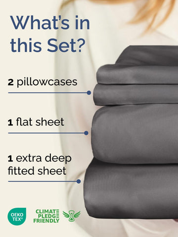 Extra Deep Queen Sheet Set - 4 Piece Breathable Cooling Sheets - Dark Grey