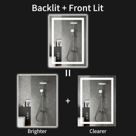 24"x36" LED Bathroom Mirror with Lights, Dimmable, Anti-Fog, Lighted Bathroom Vanity Mirror for Wall, Backlit + Front Lit, Memory Function, Shatter-Proof, Tempered Glass