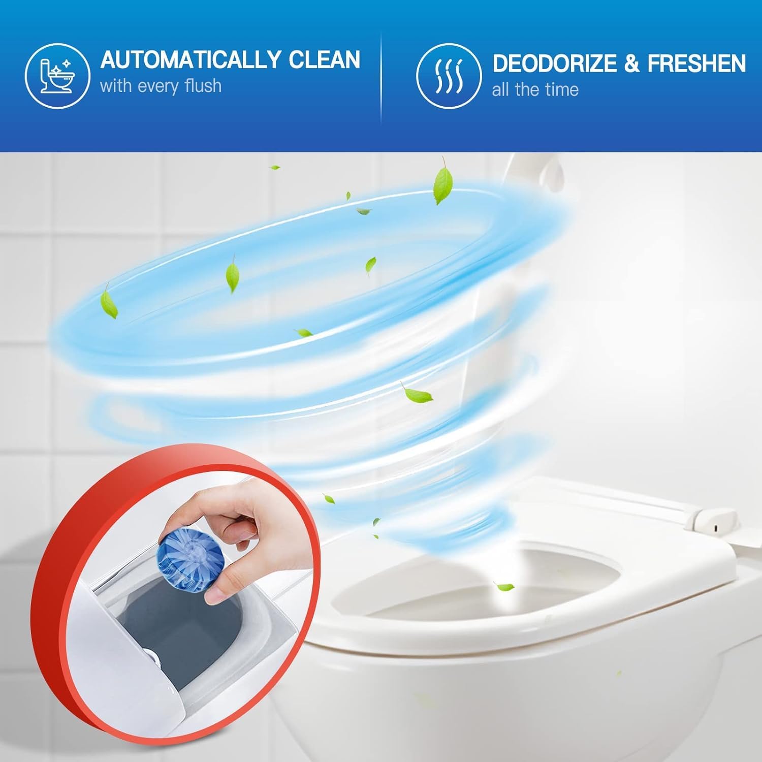 Vacplus Toilet Bowl Cleaner Tablets, 100 Pack, Auto Cleaning, Long-Lasting