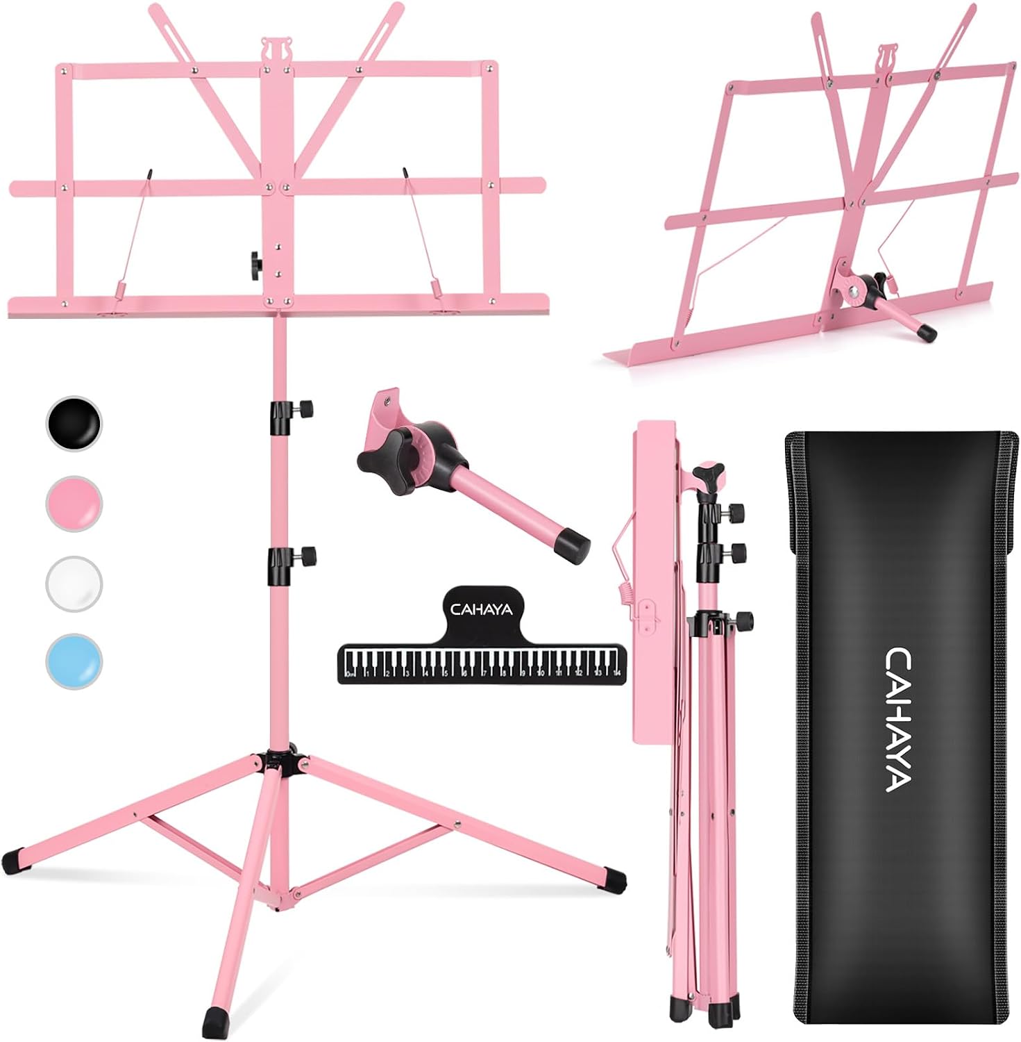 CAHAYA Sheet Music Stand Portable Folding Dual Use Desktop Book Holder Pink