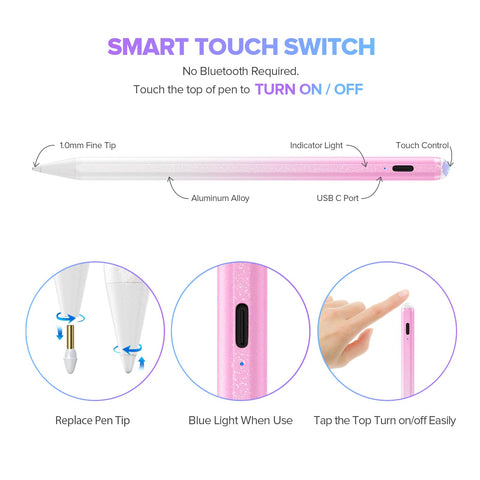 Stylus Pen for iPad 9th&10th Generation-2X Fast Charge Active Pencil Compatible with 2018-2024 Apple iPad Pro 11"/12.9"/M4, iPad Air 3/4/5/M2, iPad 6-10, iPad Mini 5/6 Gen-Gradient White Pink