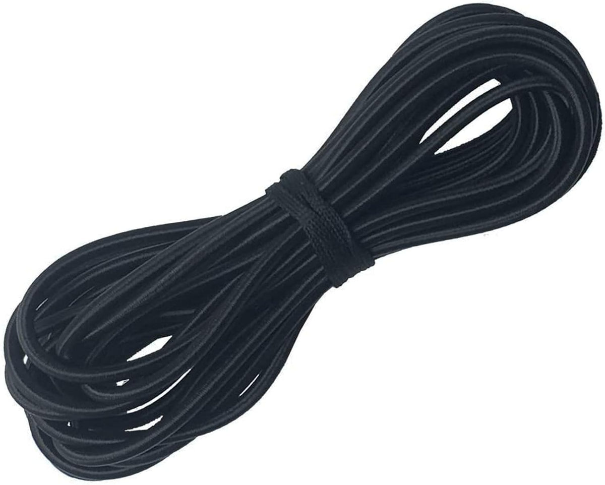 3/16" Elastic Bungee Cords, 25 Feet Marine Grade Kayak Heavy Stretch Shock String Ropes & Tie Down Trailer Straps for DIY Projects Black