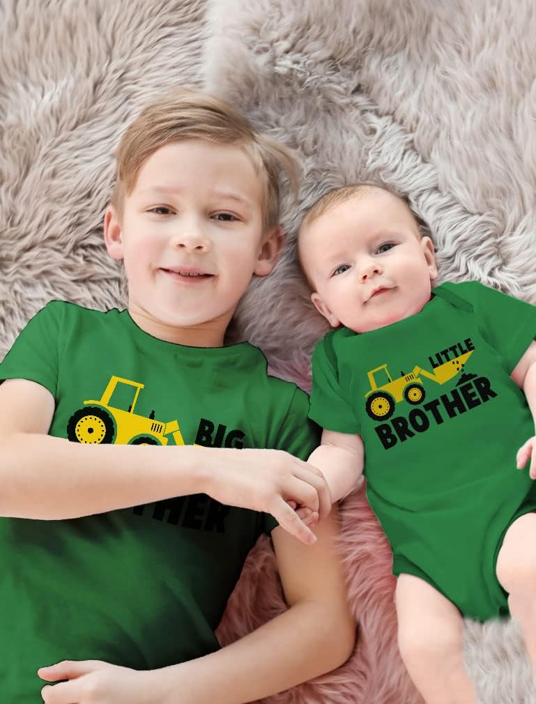 Big Brother Little Bro Tractor Matching Set Toddler Tee Baby Bodysuit