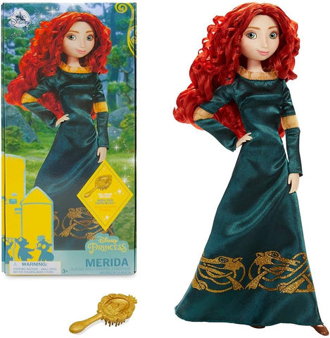 Disney Store Official Princess Classic Doll (Merida), 11 Inches, Includes Brush with Molded Details, Fully Posable Toy in Classic Outfit - Disney Princess Toys