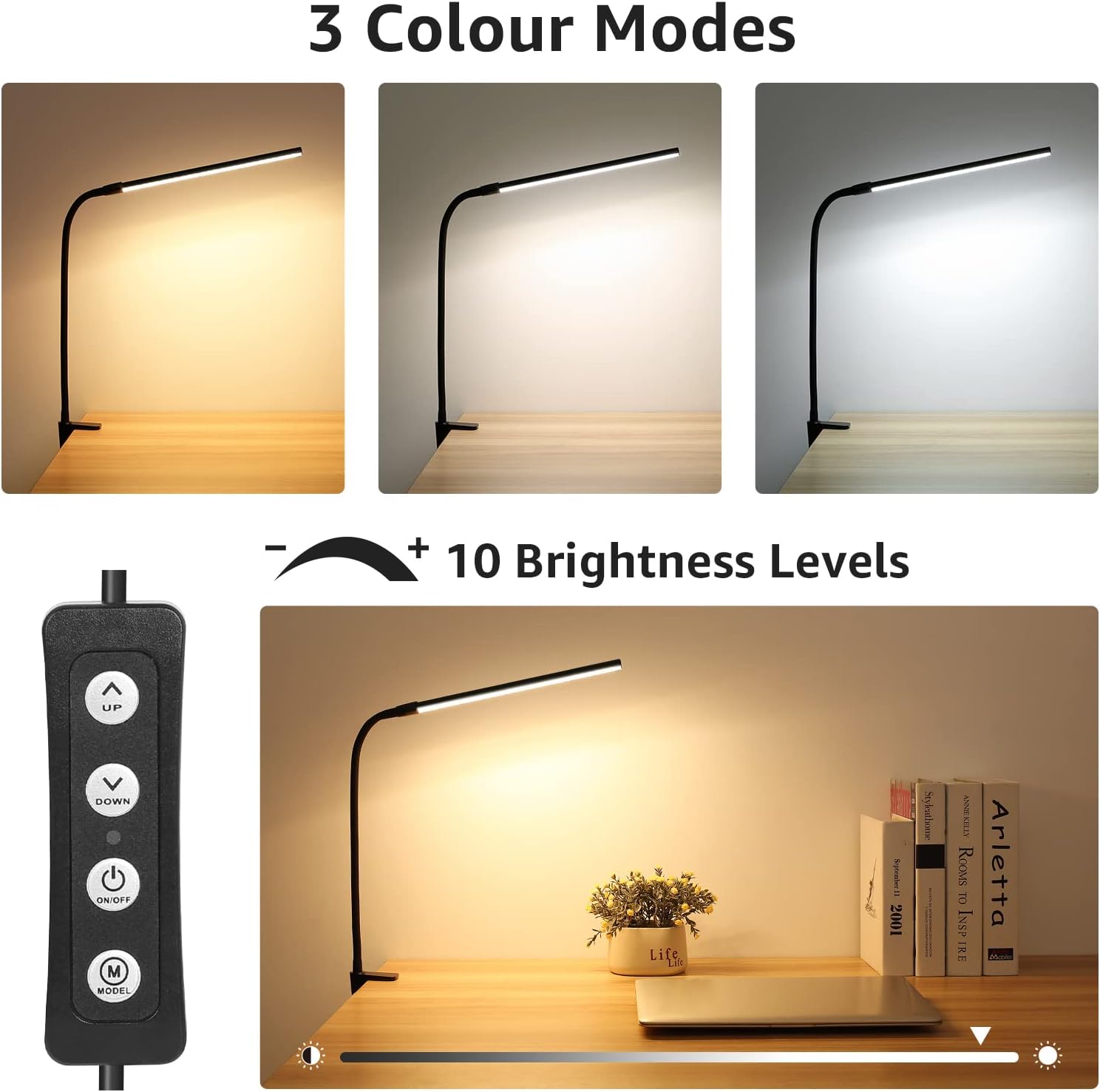 Lepro Clip on Desk Lamp, LED Reading Light with Clamp, 460LM 5W, Black