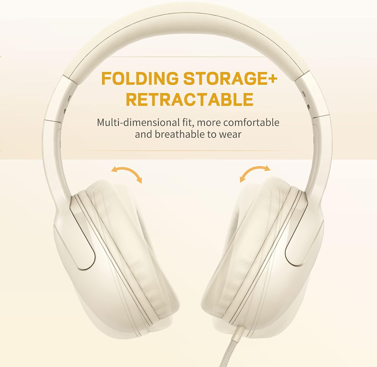 LORELEI E5 Wired Headphones for Kids Foldable & 3.5mm Jack Tangle Free Nylon Wire Stereo On Ear Headsets for Kids/Children/School/Tablet/Ipad/Kiddle/Plane (Beige White)