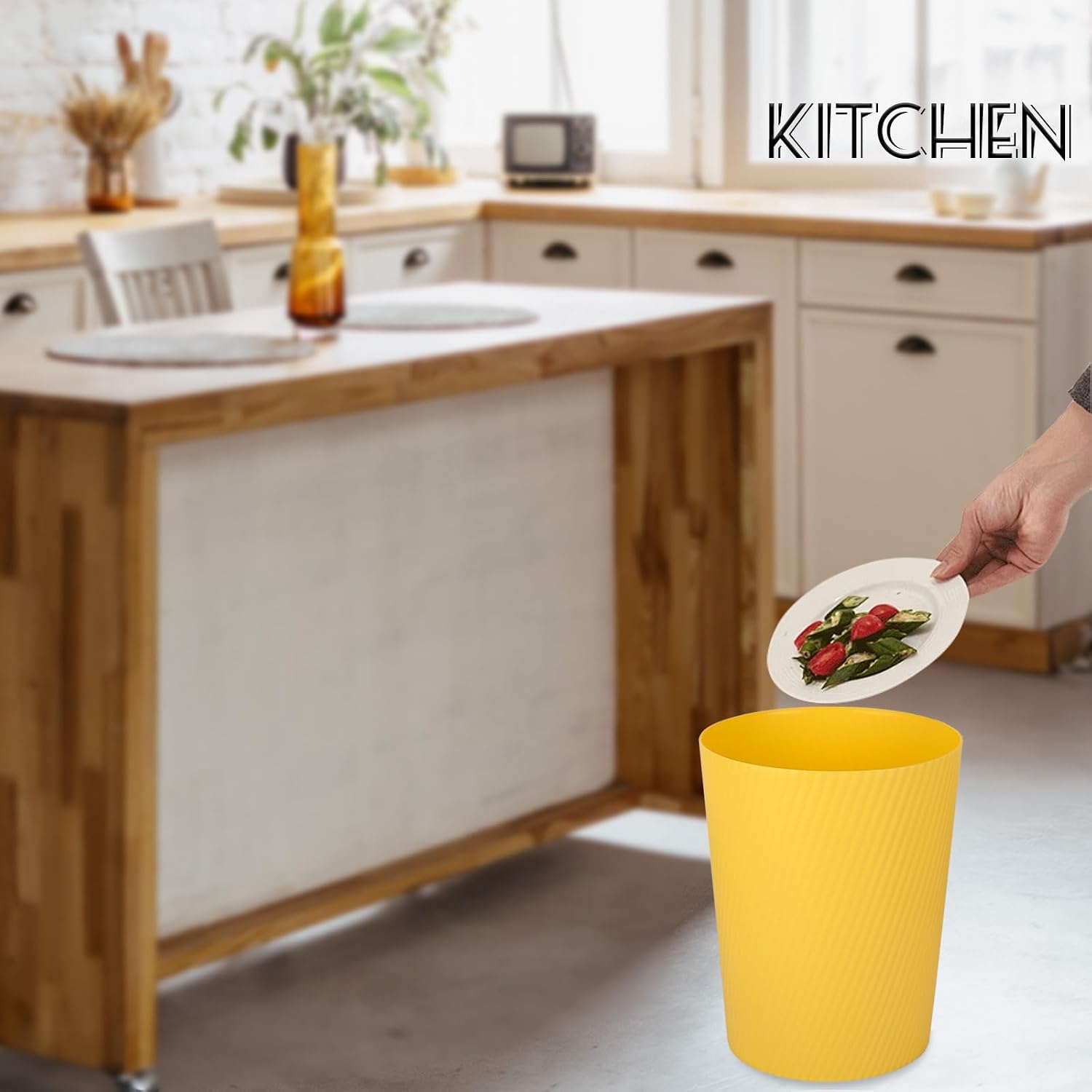 UUJOLY Small Bathroom Trash Can Wastebasket Garbage Can, 1.8 Gallon, Yellow