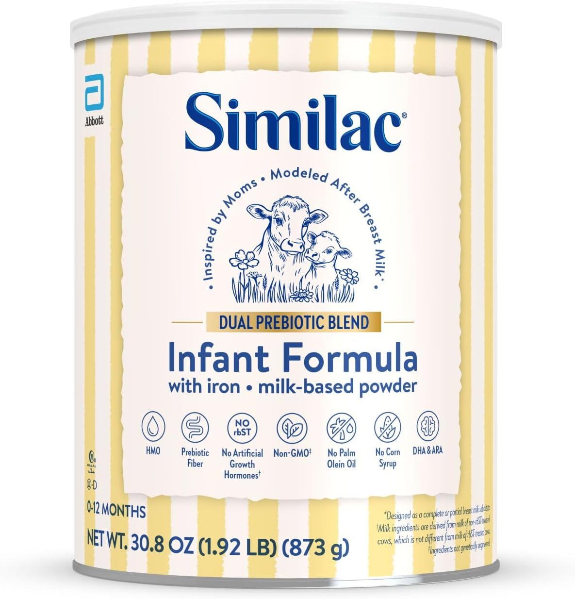 Similac Dual Prebiotic Blend, Baby Formula with Iron, Milk-Based Powder, 0-12 Months, 30.8-oz Can