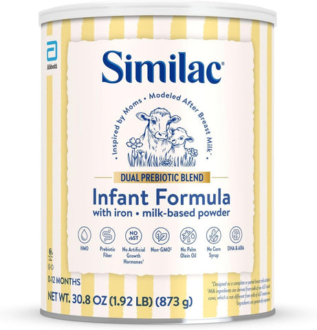 Similac Dual Prebiotic Blend, Baby Formula with Iron, Milk-Based Powder, 0-12 Months, 30.8-oz Can