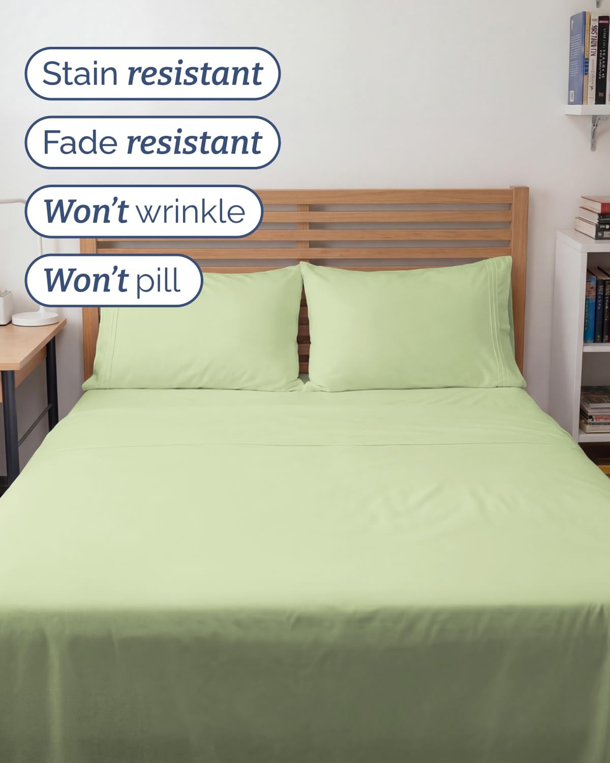 Full XL Sheets - 4 Piece Full XL Sheet Set - Breathable - Light Sage Green