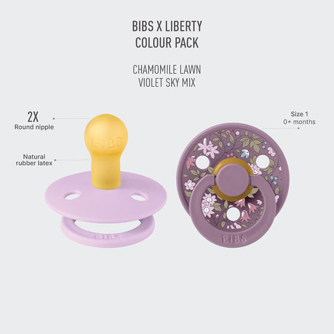 BIBS x Liberty Pacifier, 0-6 Months, 2-Pack, Chamomile Lawn Violet Sky