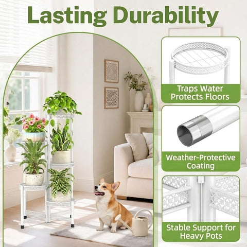 iDavosic.ly Plant Stand Indoor Outdoor, 5 Tier Iron Corner Shelf, White