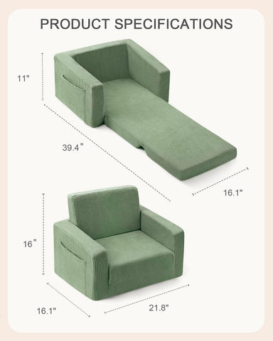2-in-1 Kids Chair and Couch, Cozy Corduroy Kids Sofa, Green