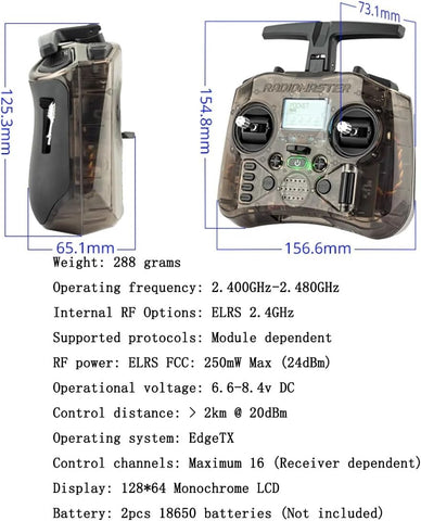 Radiomaster Pocket ELRS Hall Gimbal Transmitter Remote Control Portable Lightweight Built in LED Light Foldable Antenna（Black Mode 2）