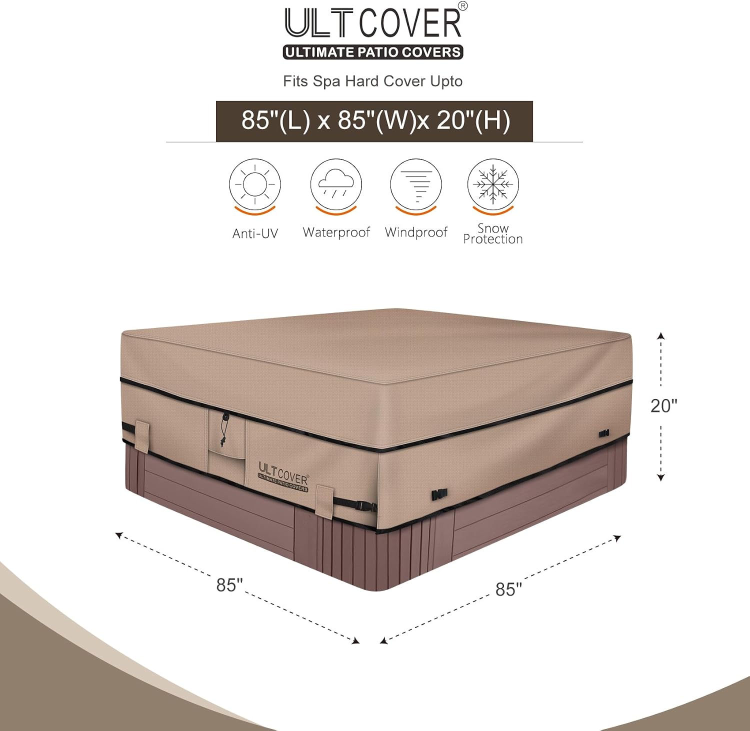 ULTCOVER Waterproof Square Hot Tub SPA Cover 85 inch