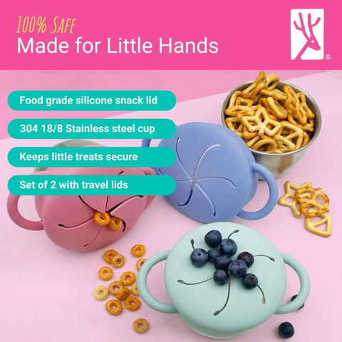 Elk and Friends Kids/Toddler Stainless Steel Snack Cups + Travel Lids | 2pk