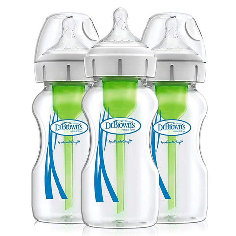 Dr. Brown's Anti-Colic Options+ Wide-Neck Glass Baby Bottle, 9 oz, 3-Pack