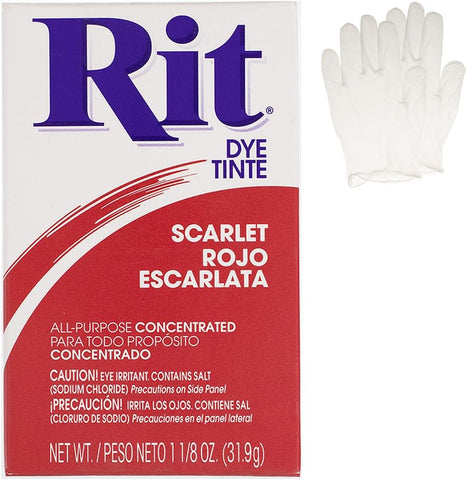 All Purpose Concentrated Rit Dye Powder Single Pack with Plastic Gloves for Clothing, Décor, and Crafts – Scarlet Red