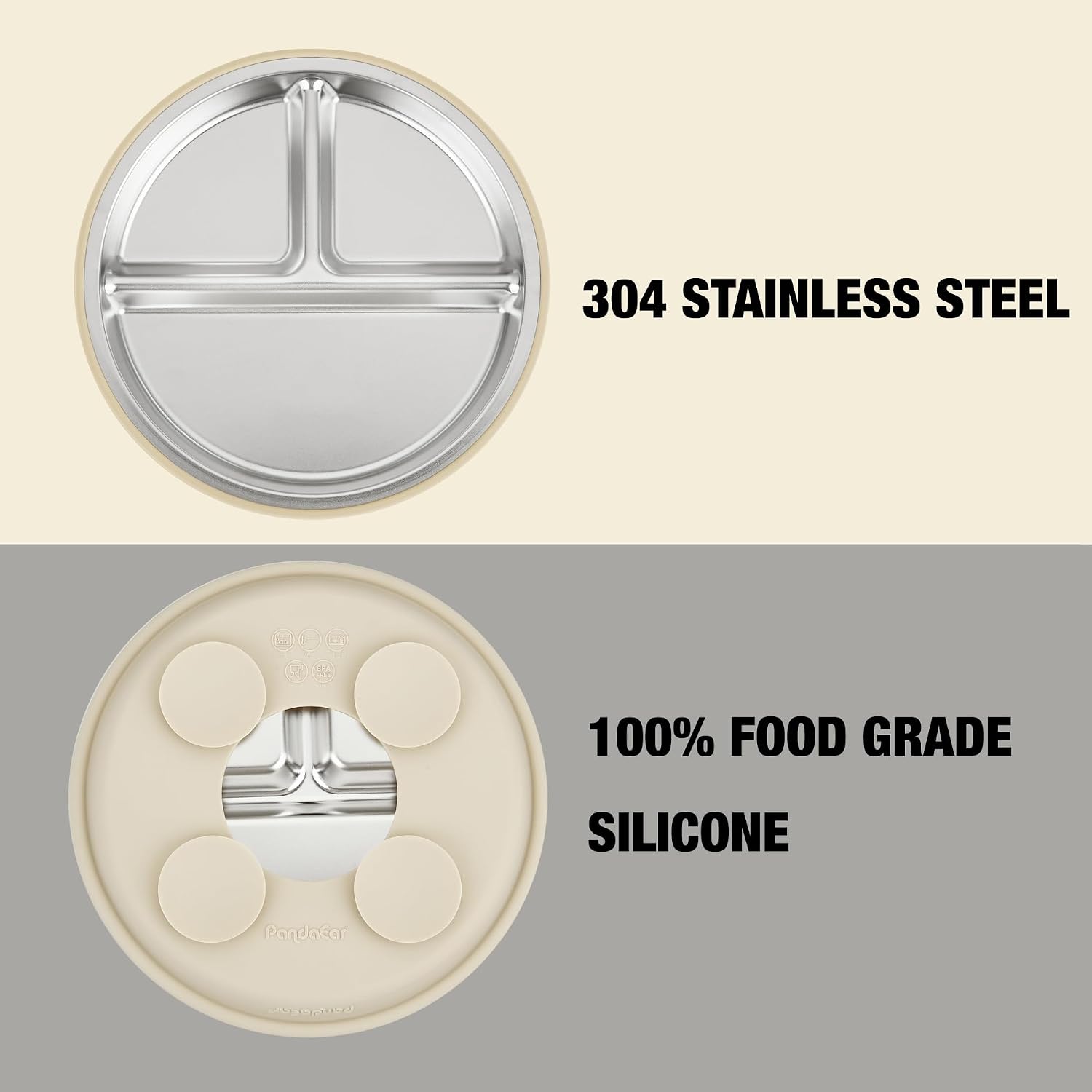PandaEar 3 Pack Stainless Steel Baby Suction Plates, Divided Toddler Plate for Baby Led Weaning Supplies, Non-Slip Toddler Baby Feeding Set Dishwasher Safe (Blue/Green/Brown)