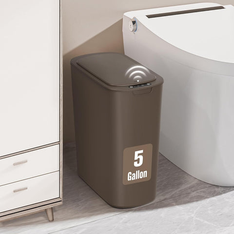 Cesun 5 Gallon Automatic Bathroom Trash Can with Lid, Brown, Touchless