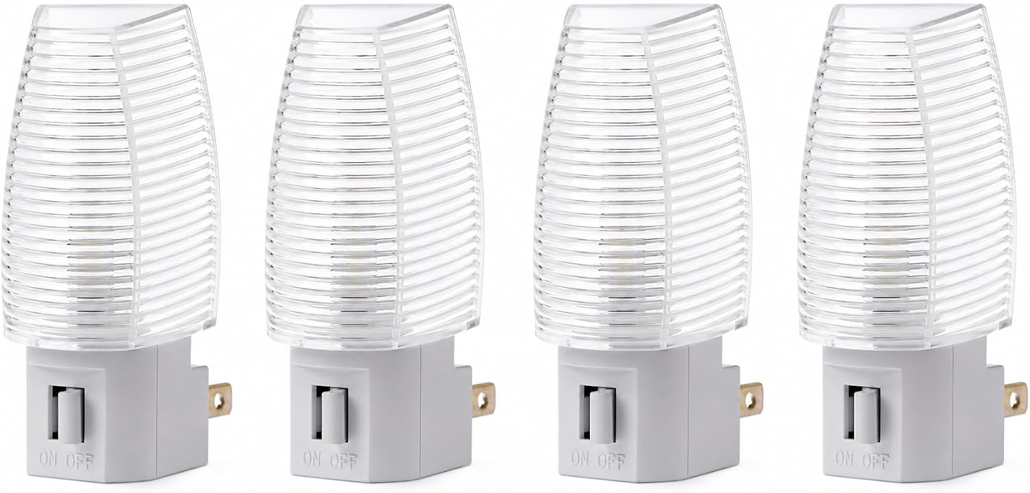 Projectpak Plug in Night Light with Manual On/Off Switch for Hallway, Bedroom, Stairways – Includes 4W Incandescent Bulb | 4 Pack