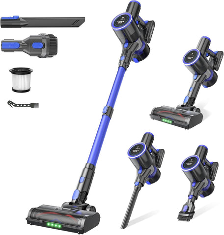 Cordless Vacuum Cleaner, 550W 50KPa 45Mins Vacuum Cleaners for Home, Self-Standing Stick Vacuum with Anti-Tangle Brush & LED Display for Hardwood Floors, Carpet, Pet Hair, Car