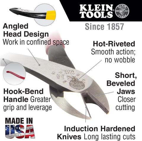 Klein Tools D248-9STT Pliers, Made in USA, Ironworker's Diagonal Cutting Pliers with High-Leverage Design ad Split Ring for Tethering, 9-Inch