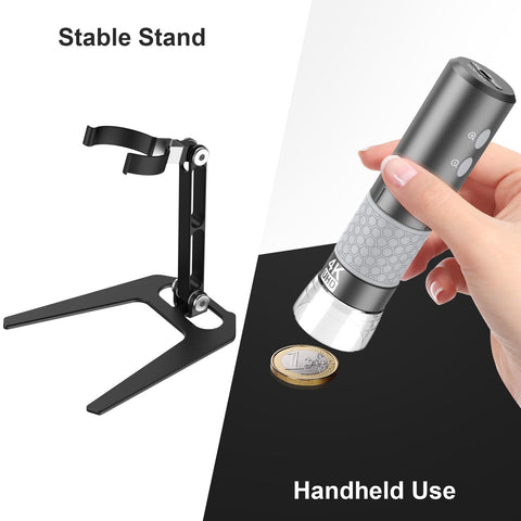 Jiusion WiFi USB Digital Handheld Microscope, 50 to 1000x Wireless Magnification Endoscope 4K 3840x2160P Camera 8 LEDs with Metal Stand for iPhone iPad Android Mac Windows Linux Chrome