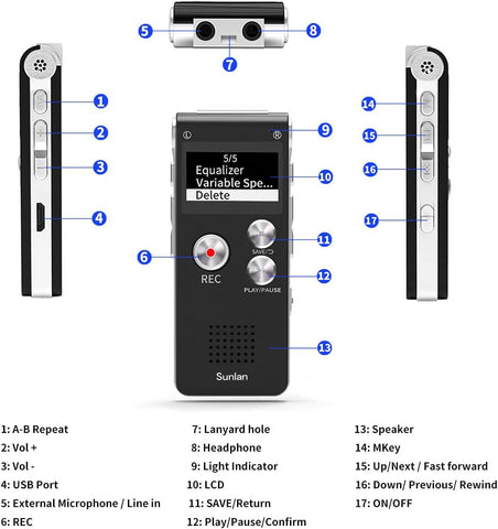 Digital Voice Recorder 16GB Voice Recorder with Playback for Lectures - USB Rechargeable Dictaphone Upgraded Small Tape Recorder Device