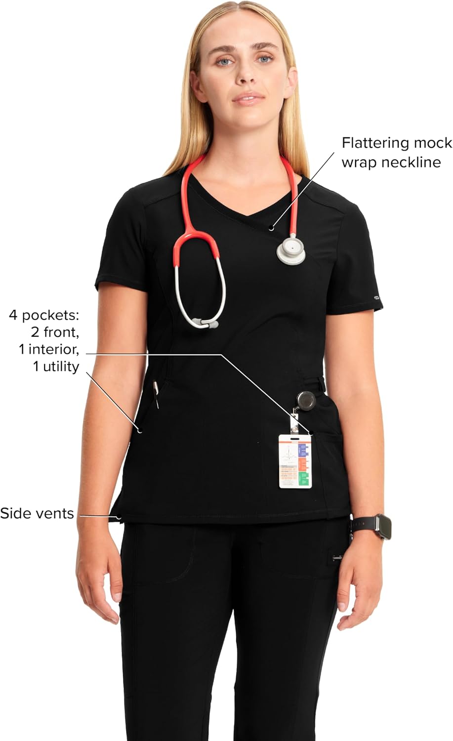 Cherokee Infinity Scrub Top for Women Mock Wrap Stretch