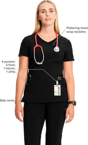 Cherokee Infinity Scrub Top for Women Mock Wrap Stretch