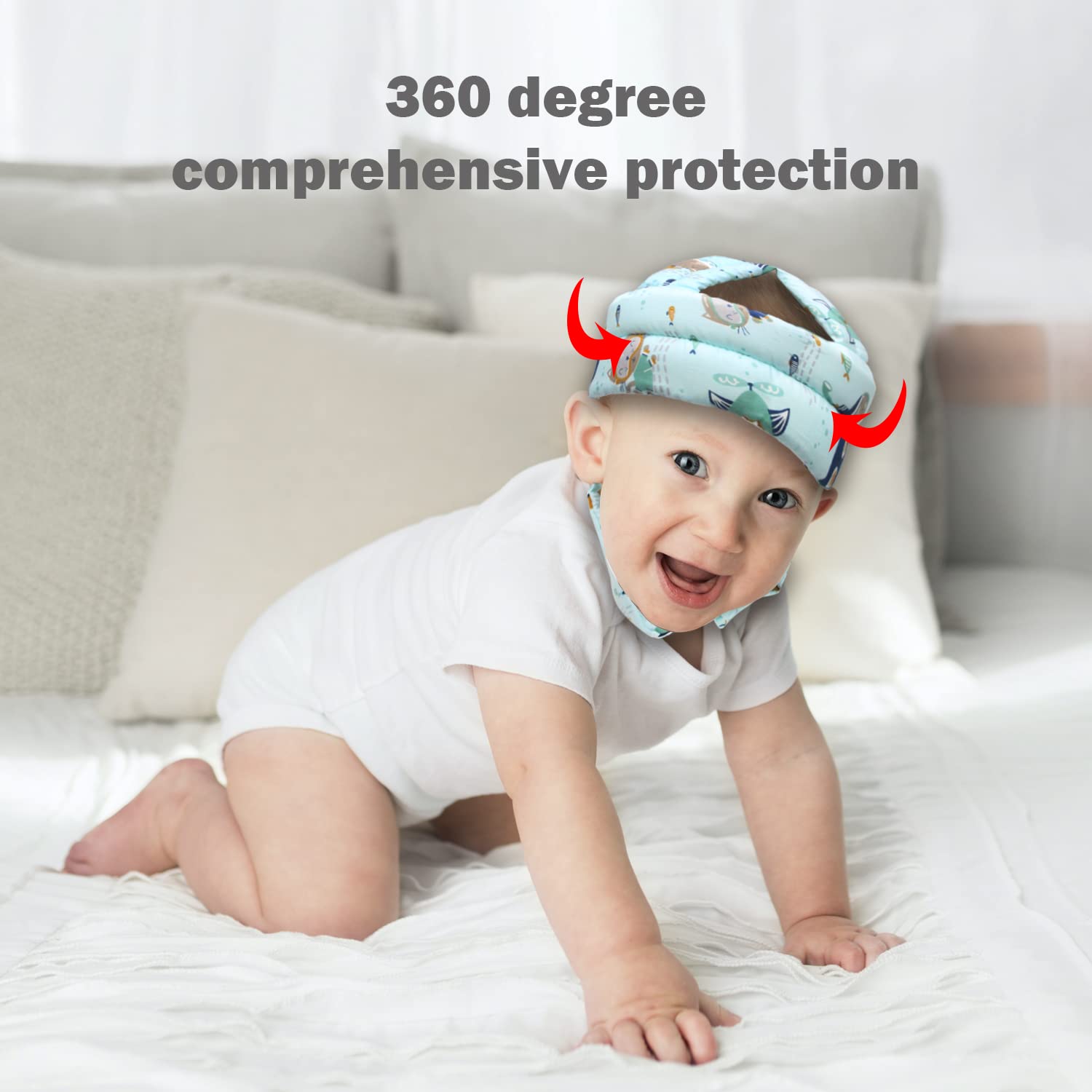 Baby Head Protector Baby Helmet for Crawling Walking, No Bumps Safety Head Adjustable Protective Cap for Walking, Playing (Submarine)