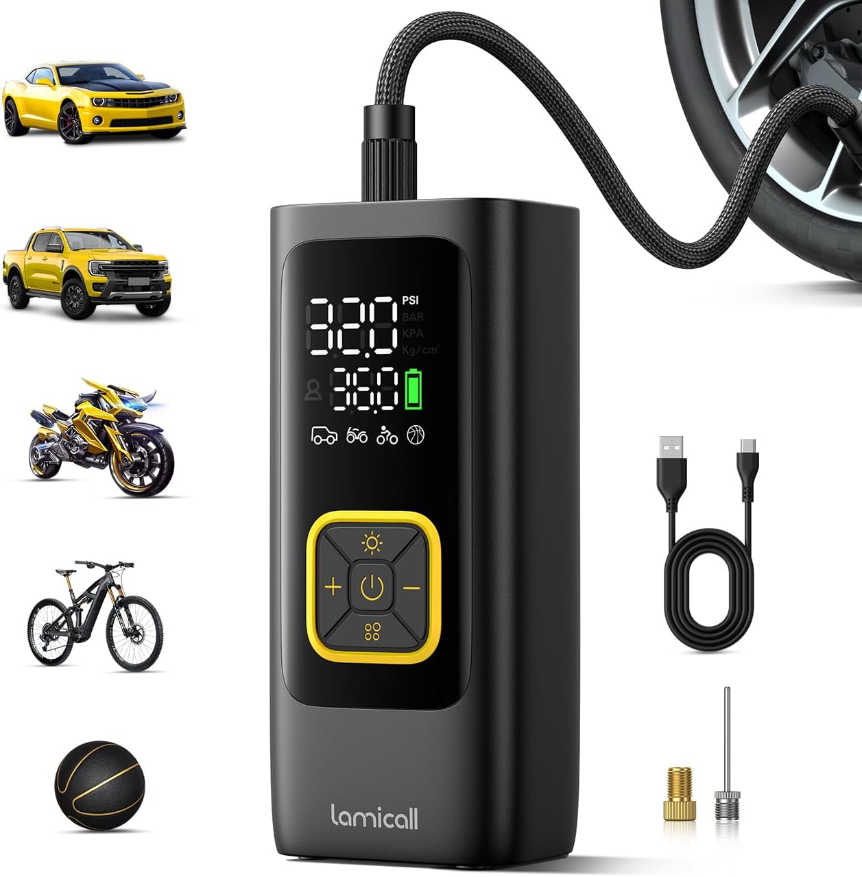 Lamicall Car Tire Inflator Portable Air Compressor, 4X Faster, 150 PSI