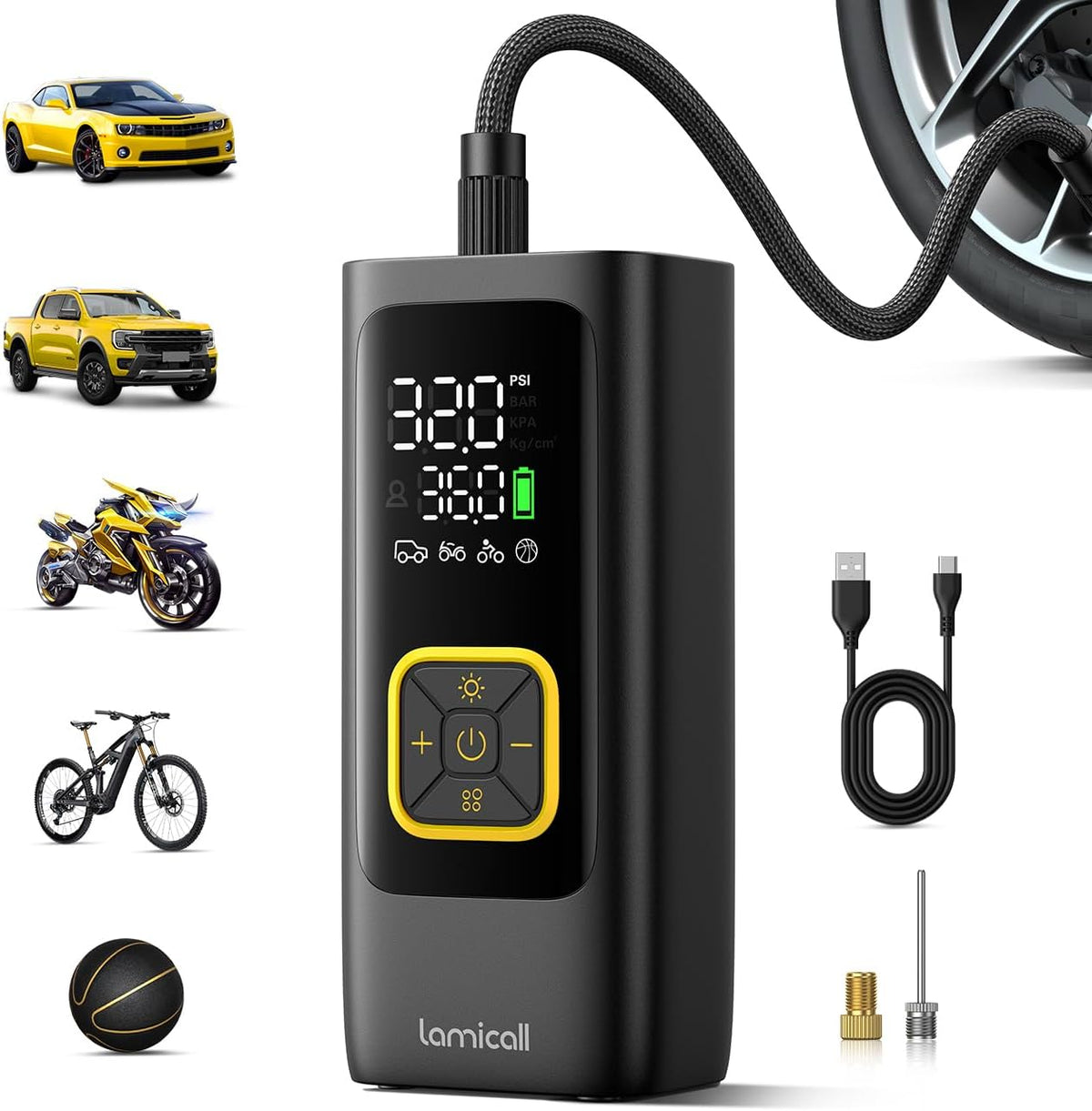 Lamicall Car Tire Inflator Portable Air Compressor, 4X Faster, 150 PSI