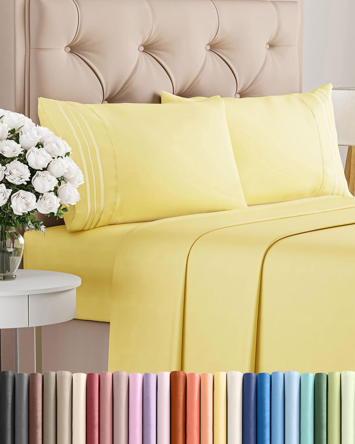 Queen Size 4 Piece Sheet Set - Comfy Breathable & Cooling Sheets - Yellow