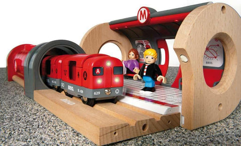 BRIO Metro Railway Set - 20-Piece FSC-Certified Wood Set & Accessories - Train Engine with Light & Sound, Kiosk, Wooden Tracks & More - Works with All BRIO Train Sets - Kids Ages 3 & Up