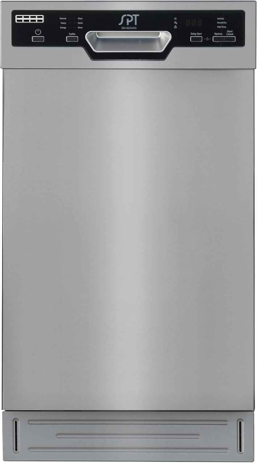 SPT SD-9254SSB 18″ Wide Built-In Stainless Steel Dishwasher w/Heated Drying, ENERGY STAR, 6 Wash Programs, 8 Place Settings and Stainless Steel Tub