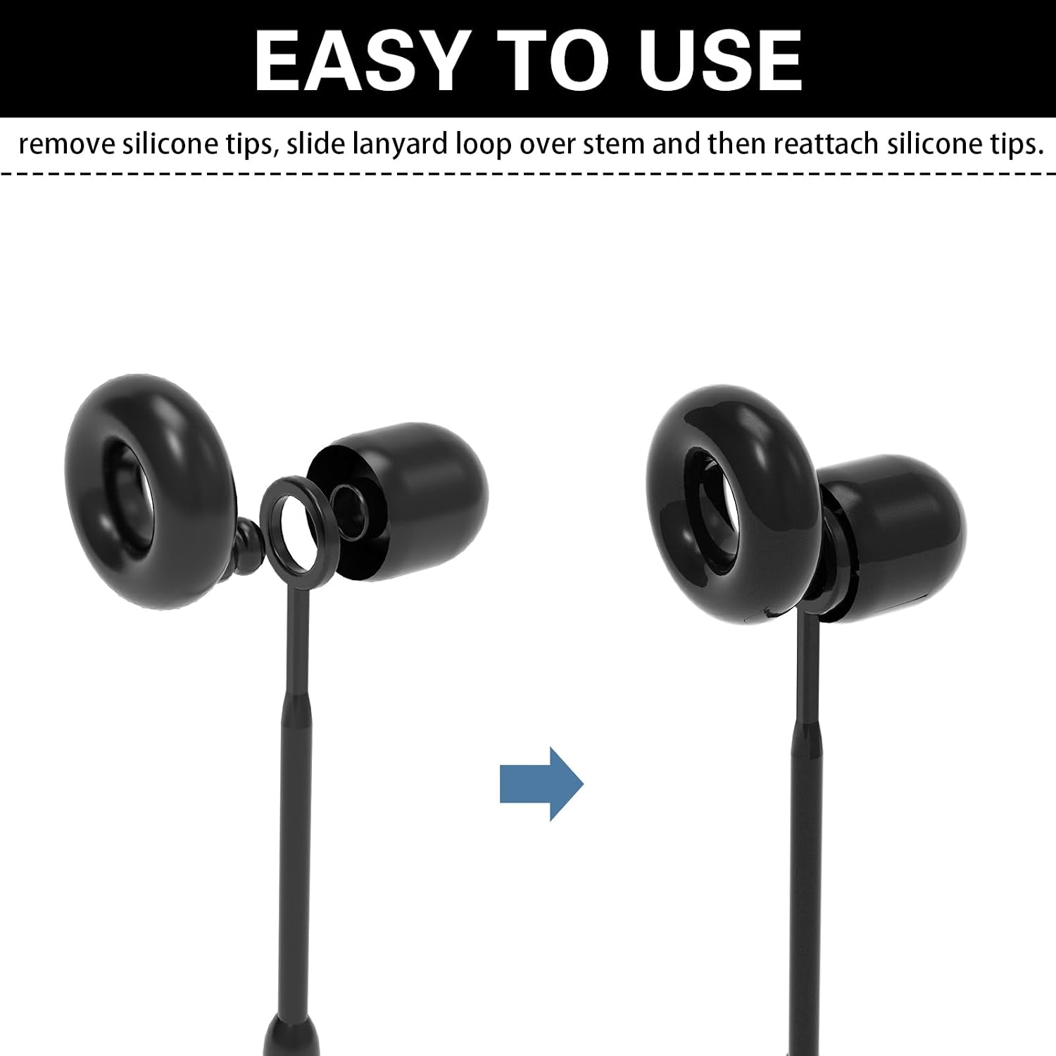 Earplug Lanyard [2 pcs] with Magnetic Tug-Resistant Safety Cord Black