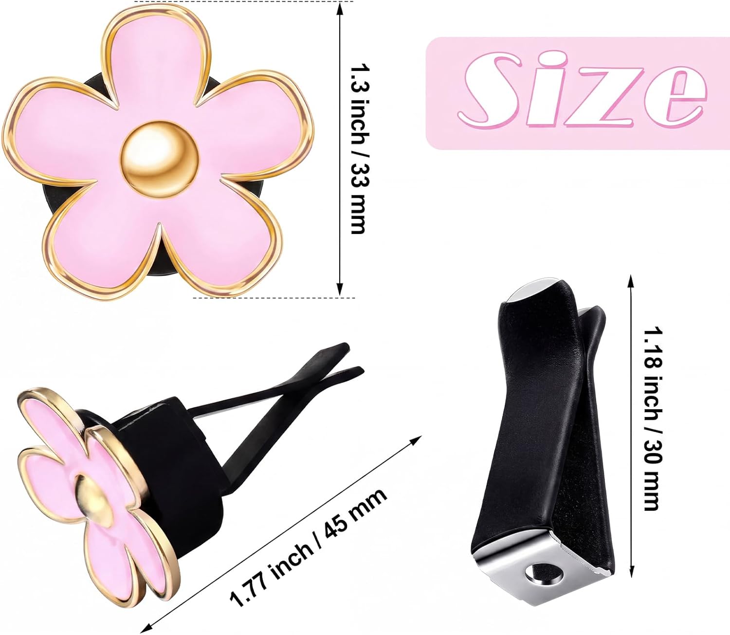 Frienda 6 Pcs Daisy Vent Clips for Car, 3/3.3 cm, Green, Pink,White