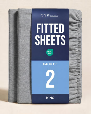 King Fitted Sheet - Pack of 2 Single Fitted Bottom Sheet - Heathered Grey