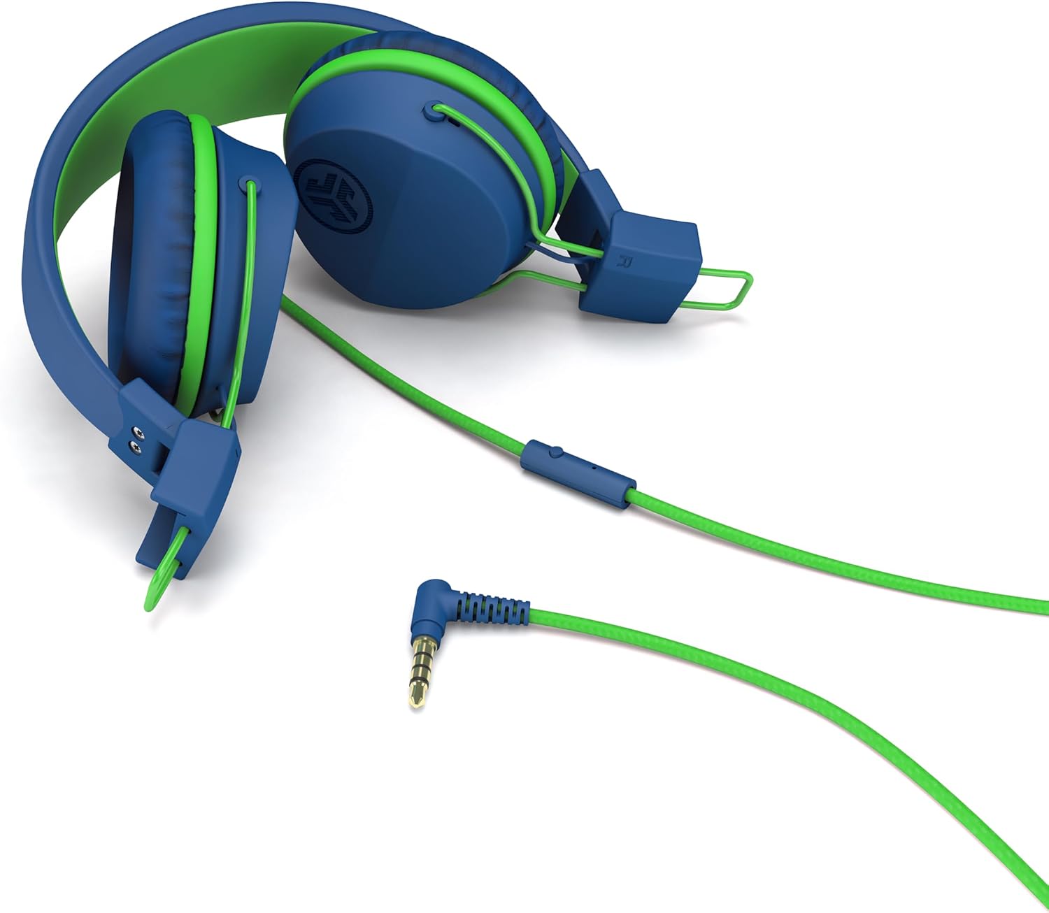 JLab, JBuddies Studio, Kids Wired on-Ear Headphones, Bundle with USB-C Adapter, Volume limiting, Foldable, Blue/Green