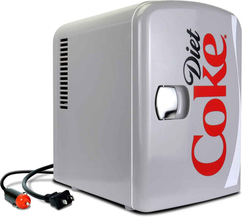 Diet Coke Mini Fridge - 6 Can Refrigerator for Bedroom Office, Portable Table Top Beverage Cooler, 12V 110V Refrigerador For Drinks, Soda, Wine, Use In Car, Dorm, Outdoor, Patio