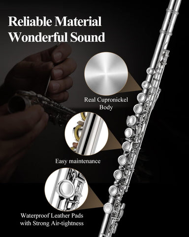 Eastar 16-Key Closed Hole C Flute Kids Beginner, Nickel Full Kit, EFL-1