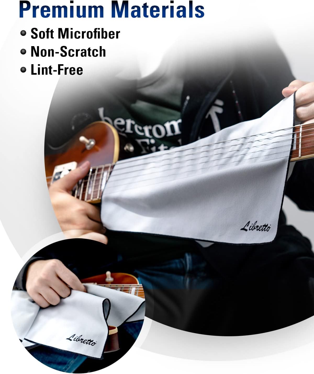 Libretto Microfiber Polish Cloth for Musical Instrument, 3 Sizes in 1 Pack, Guitar and Bass Cleaning Product, Gray, Lint-Free, Super Soft, Gift, for Piano, Violin, Ukulele, Trumpet, Saxophone, Laptop.