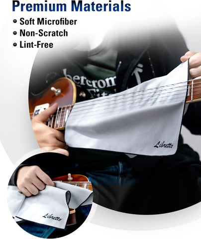 Libretto Microfiber Polish Cloth for Musical Instrument, 3 Sizes in 1 Pack, Guitar and Bass Cleaning Product, Gray, Lint-Free, Super Soft, Gift, for Piano, Violin, Ukulele, Trumpet, Saxophone, Laptop.